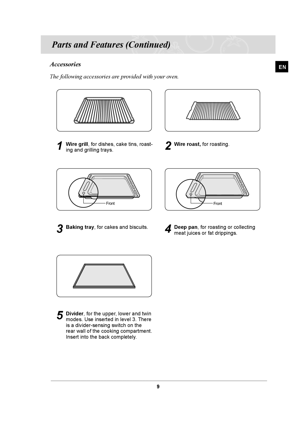 Samsung BT62CDBSTL/XET manual Accessories, Following accessories are provided with your oven 