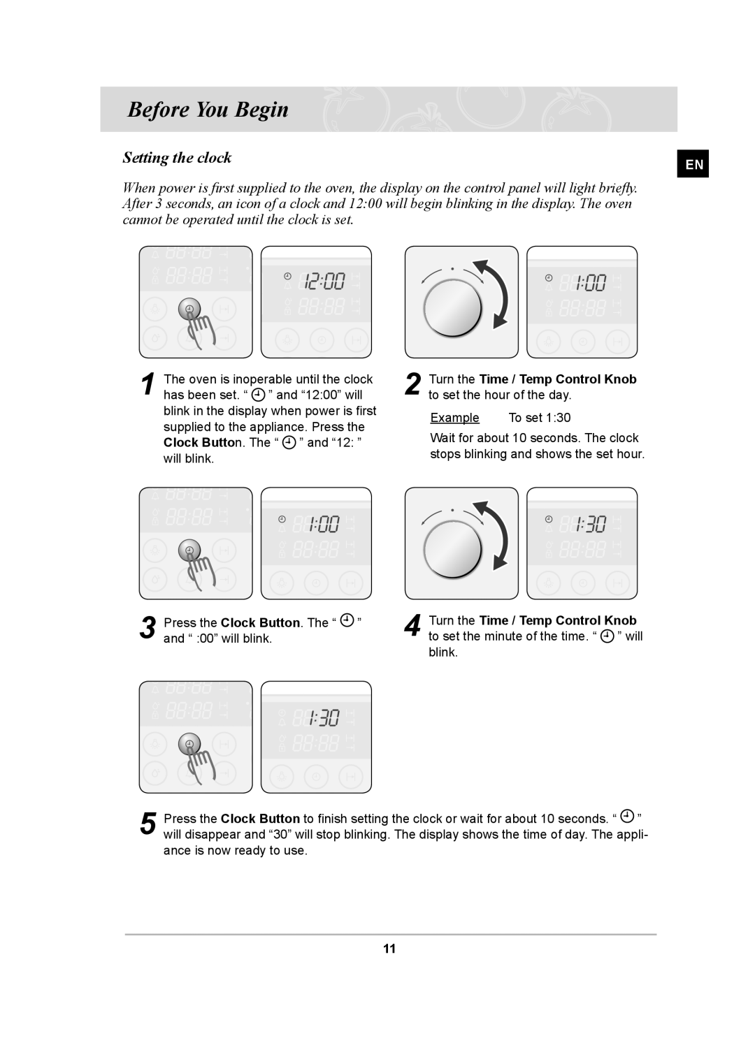 Samsung BT62CDBSTL/XET manual Before You Begin, Setting the clock 