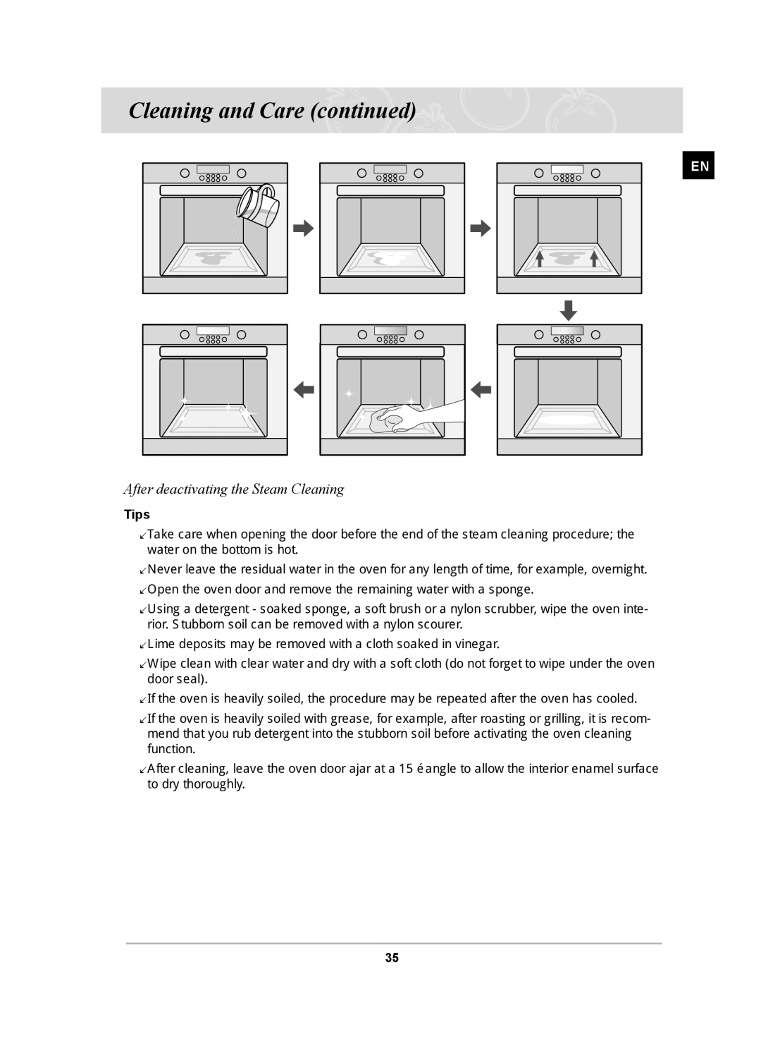 Samsung BT62CDBSTL/XET manual After deactivating the Steam Cleaning, Tips 