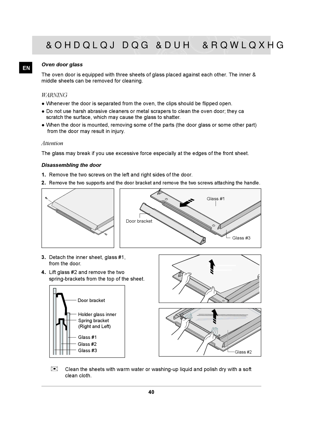 Samsung BT62CDBSTL/XET manual Disassembling the door, Detach the inner sheet, glass #1, from the door 