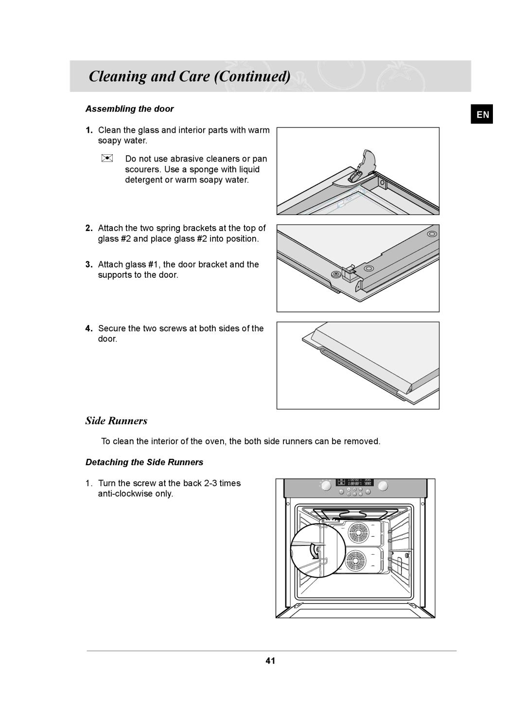 Samsung BT62CDBSTL/XET manual Assembling the door, Detaching the Side Runners 