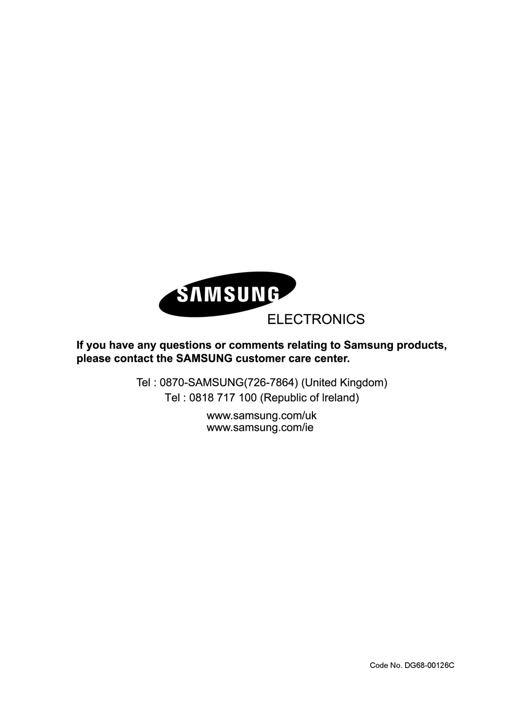 Samsung BT62CDBSTL/XET manual Code No. DG68-00126C 