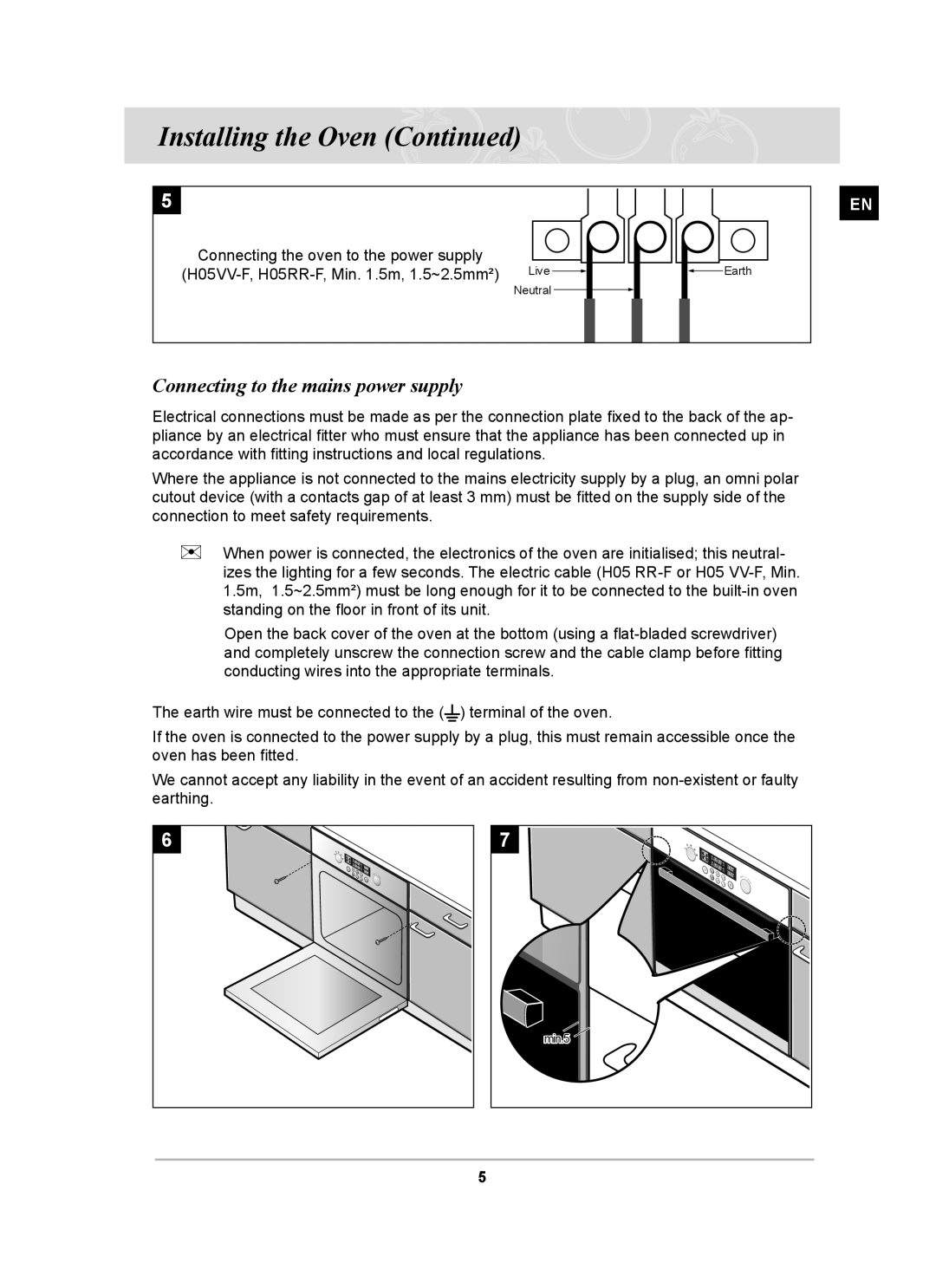 Samsung BT62CDBSTL/XET manual Connecting to the mains power supply 