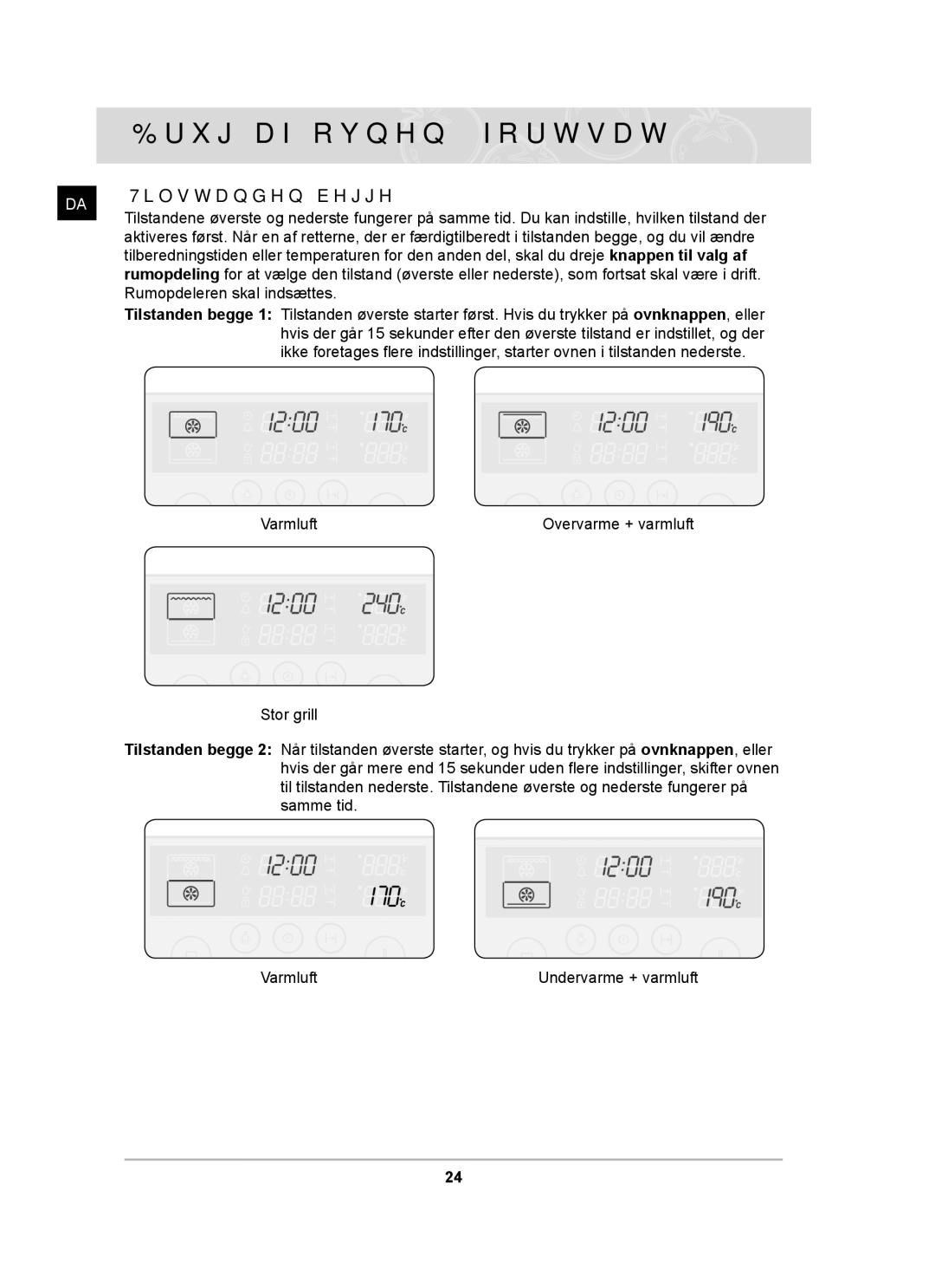 Samsung BT62CDBST/XEE manual Tilstanden begge, Rumopdeleren skal indsættes 