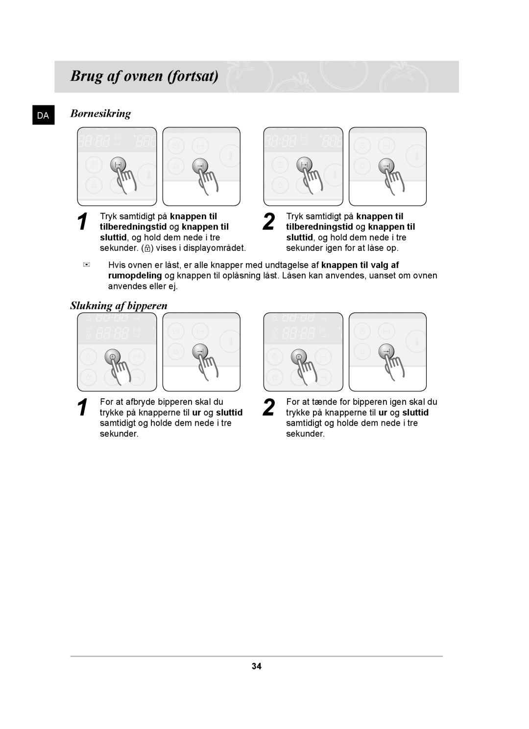 Samsung BT62CDBST/XEE manual DA Børnesikring, Slukning af bipperen 