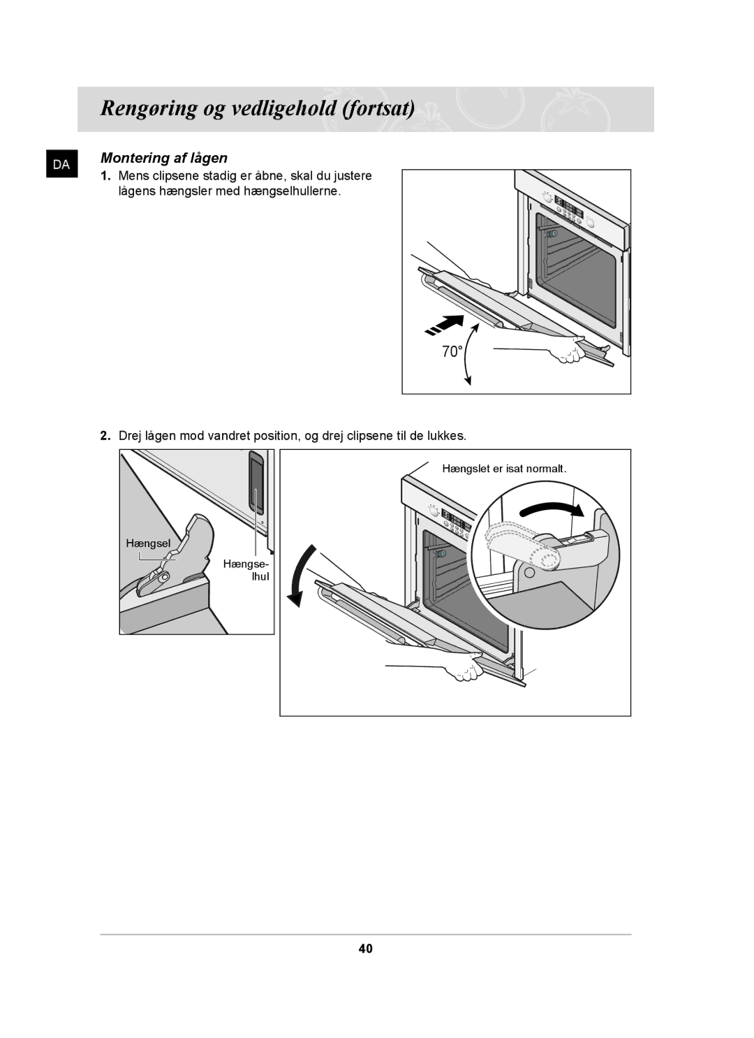 Samsung BT62CDBST/XEE manual Montering af lågen 