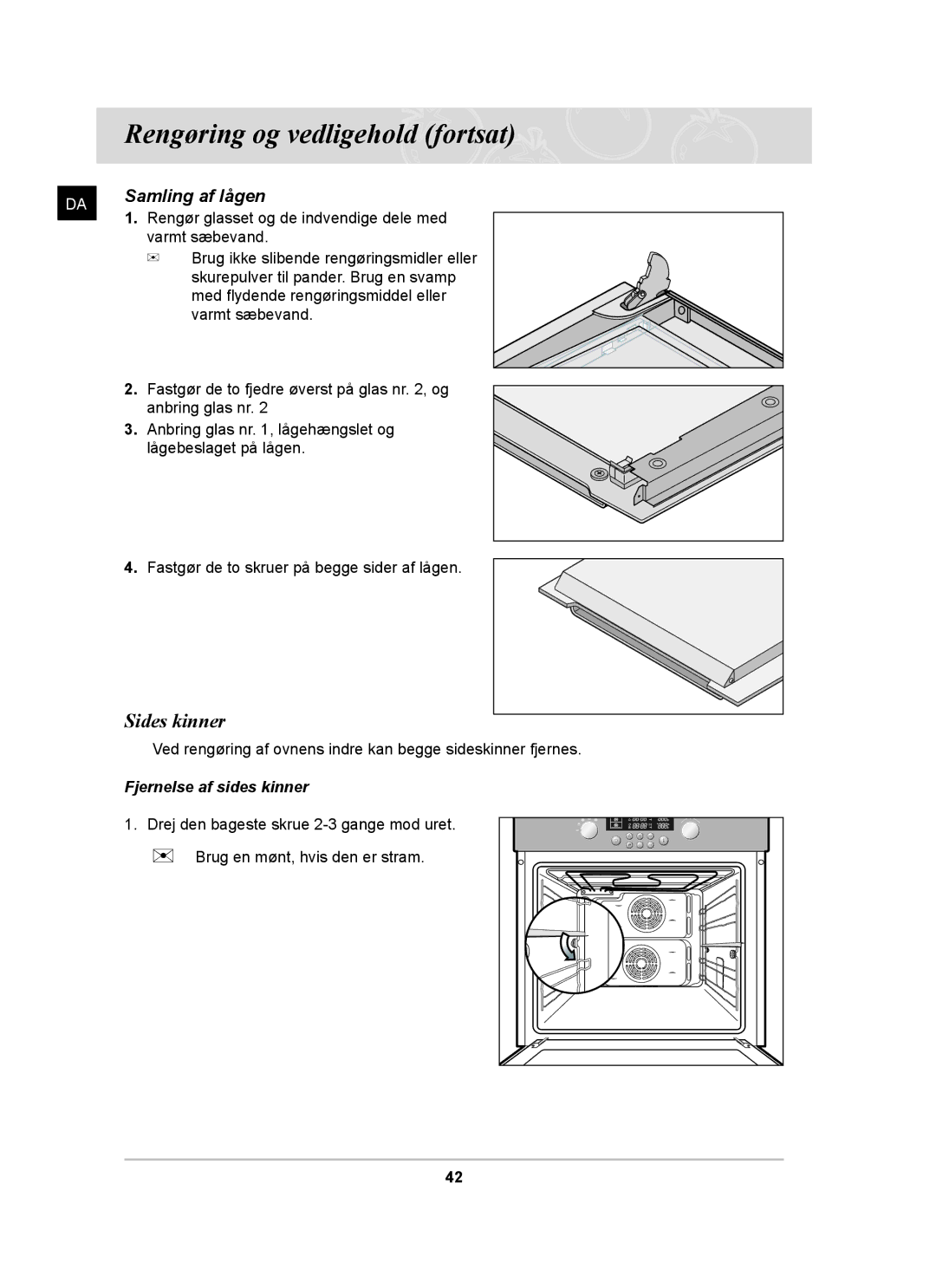 Samsung BT62CDBST/XEE manual Sides kinner, Samling af lågen 