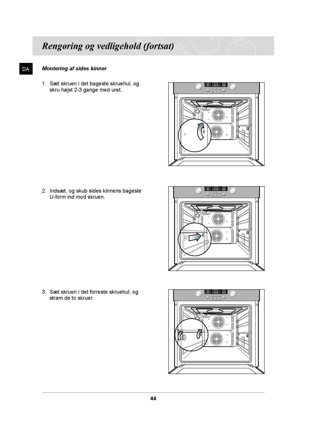 Samsung BT62CDBST/XEE manual Montering af sides kinner 