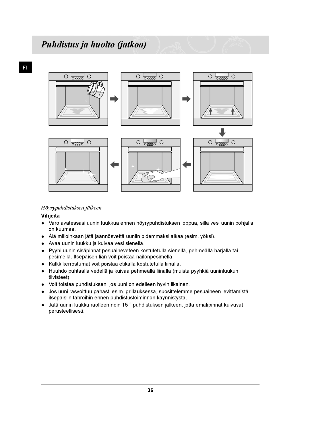 Samsung BT62CDBST/XEE manual Puhdistus ja huolto jatkoa, Vihjeitä 