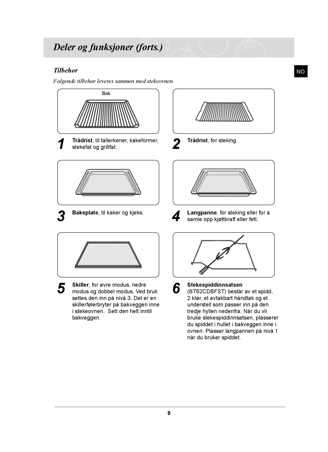 Samsung BT62CDBST/XEE manual Tilbehør 