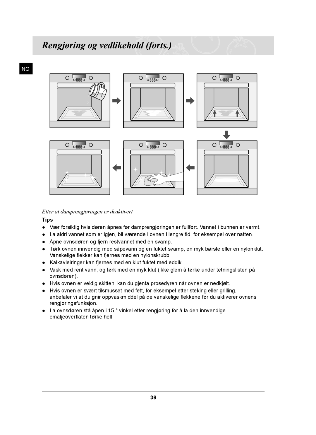 Samsung BT62CDBST/XEE manual Rengjøring og vedlikehold forts, Tips 