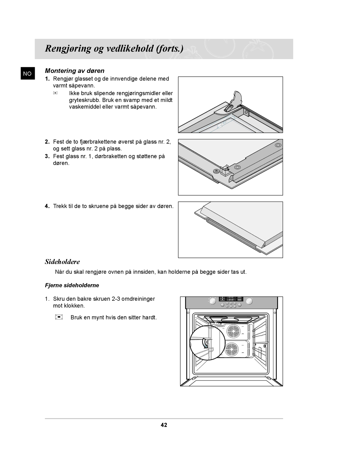 Samsung BT62CDBST/XEE manual Sideholdere, Montering av døren 