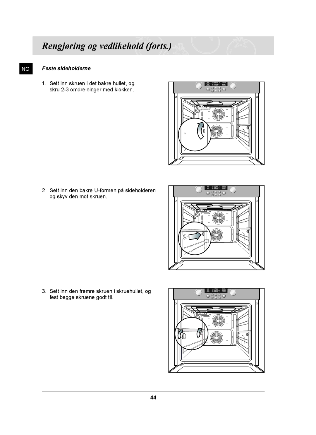 Samsung BT62CDBST/XEE manual Feste sideholderne 