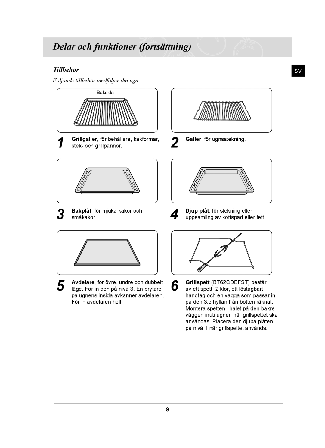 Samsung BT62CDBST/XEE manual Tillbehör 