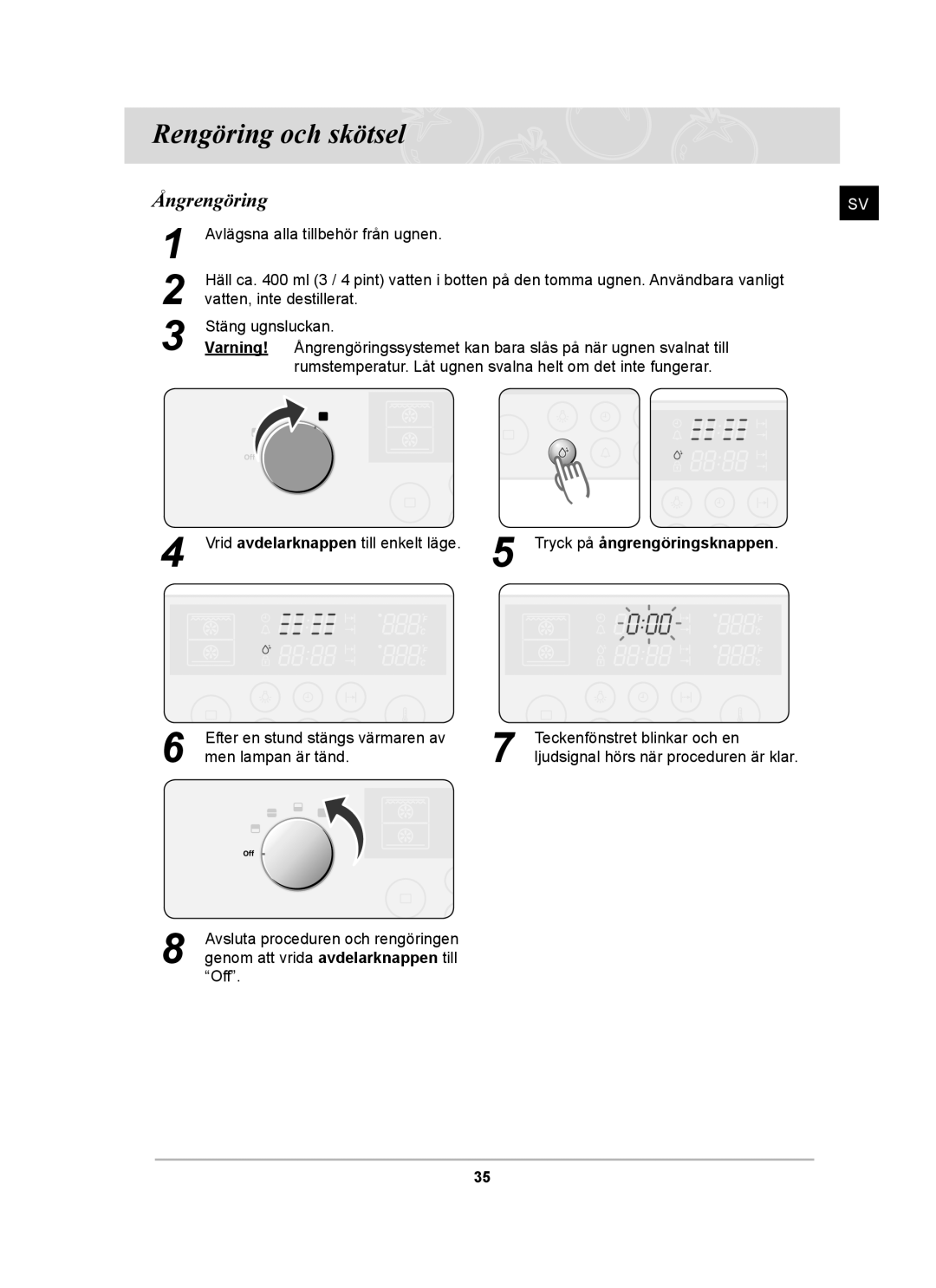 Samsung BT62CDBST/XEE manual Rengöring och skötsel, Ångrengöring 