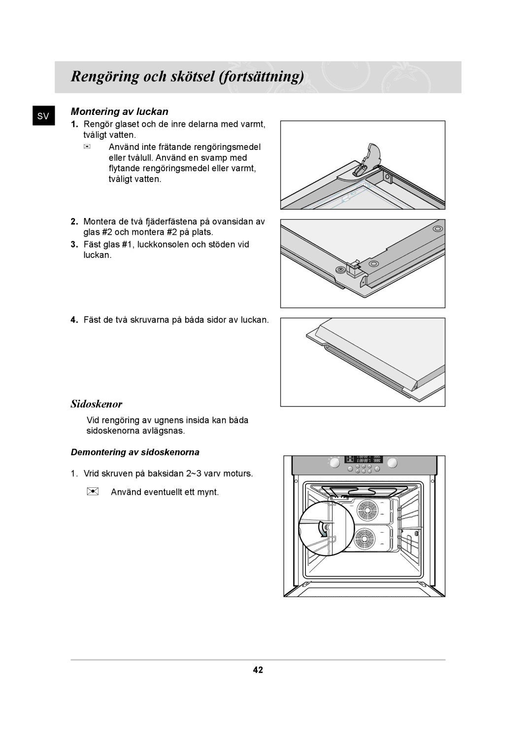 Samsung BT62CDBST/XEE manual Sidoskenor, Montering av luckan 