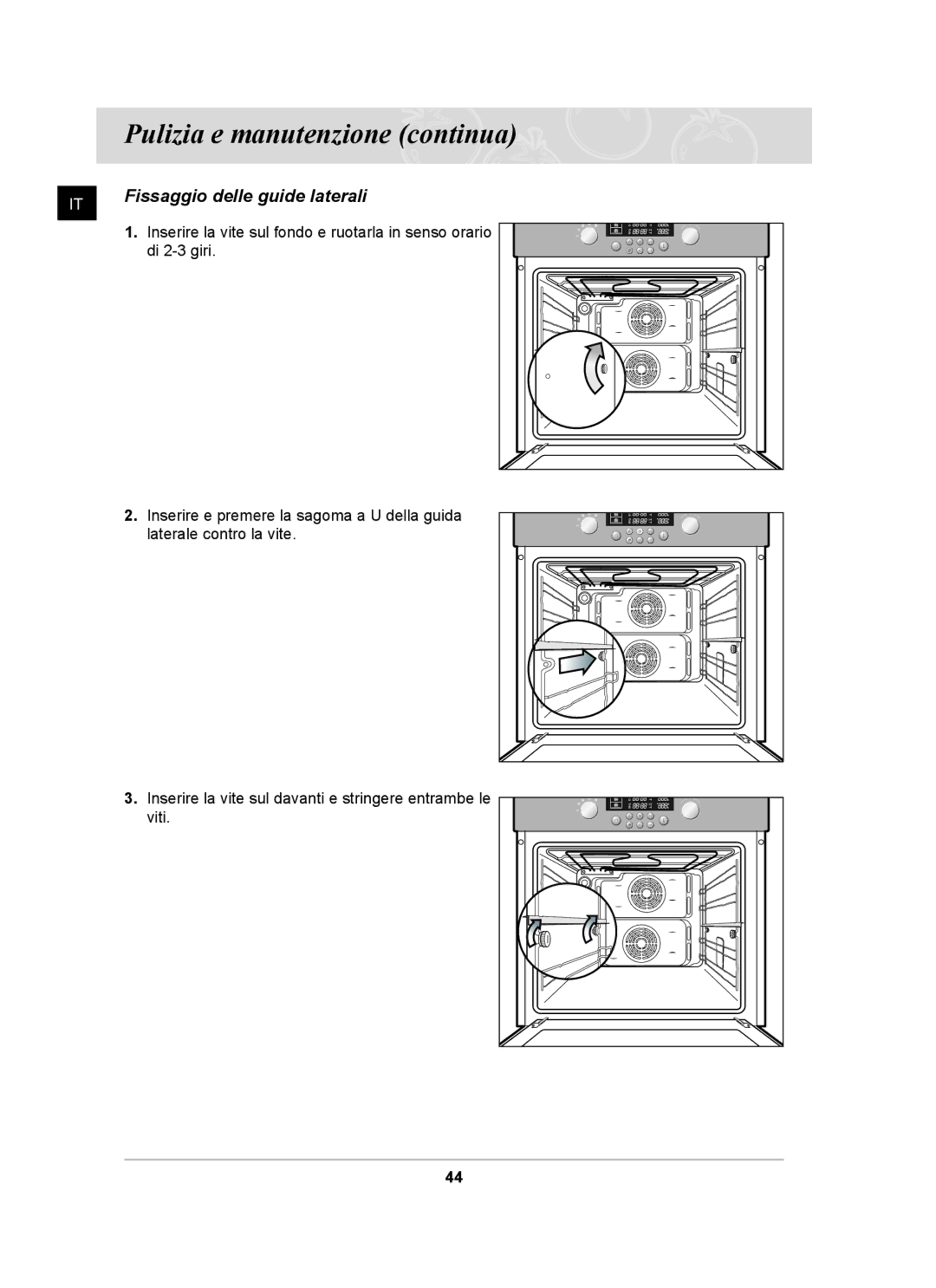 Samsung BT62CDBST/XET manual Fissaggio delle guide laterali 