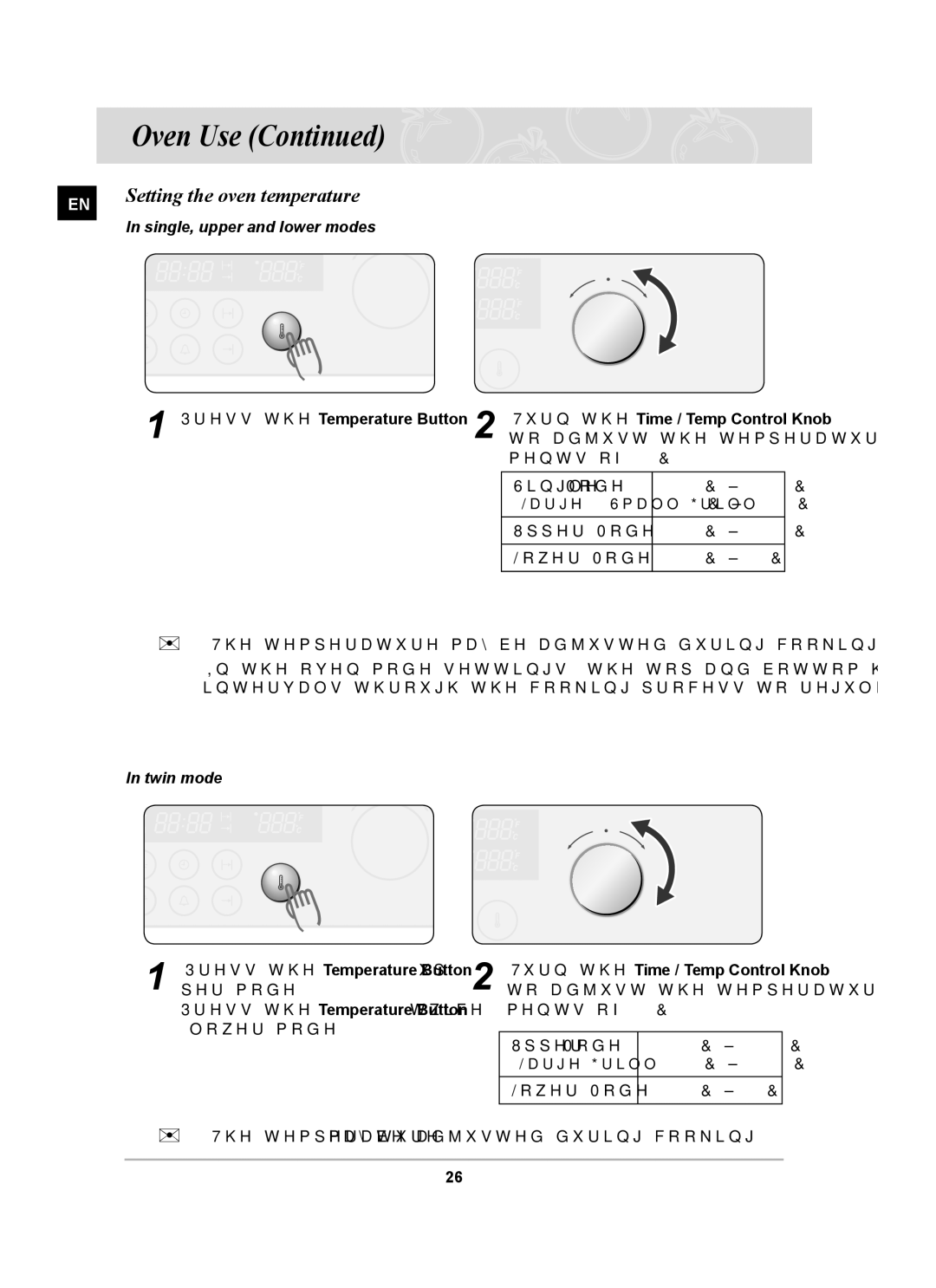 Samsung BT62CDBST/XET manual Setting the oven temperature, Press the Temperature Button twice 