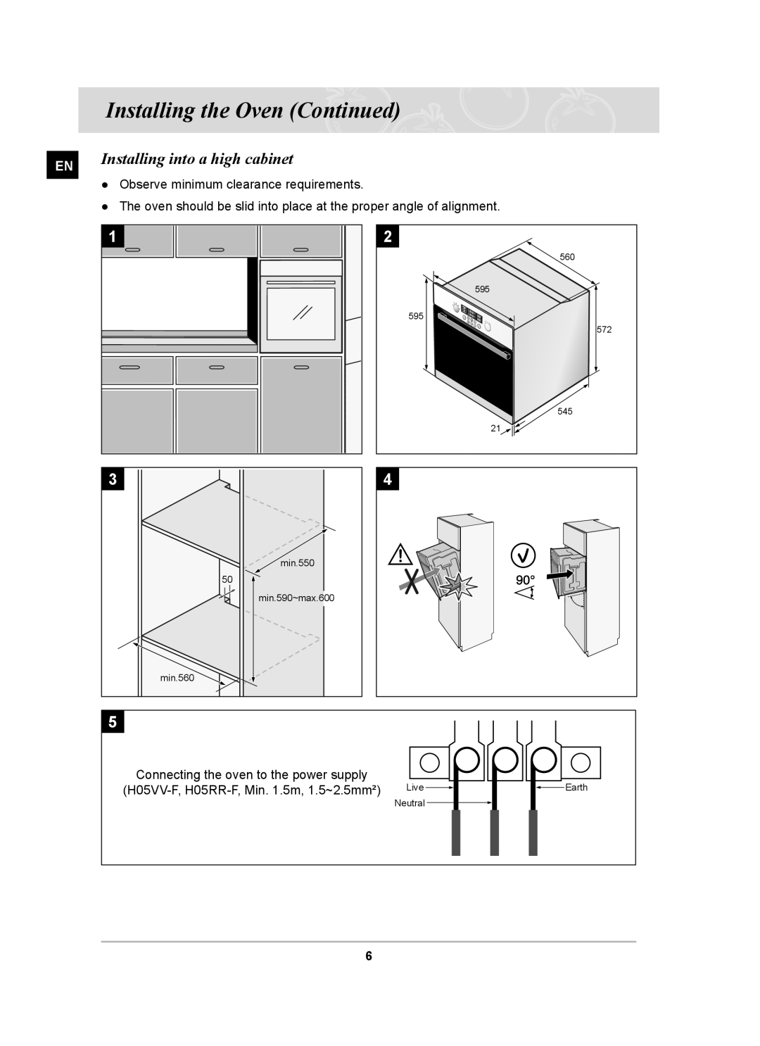 Samsung BT62CDBST/XET manual Installing into a high cabinet 