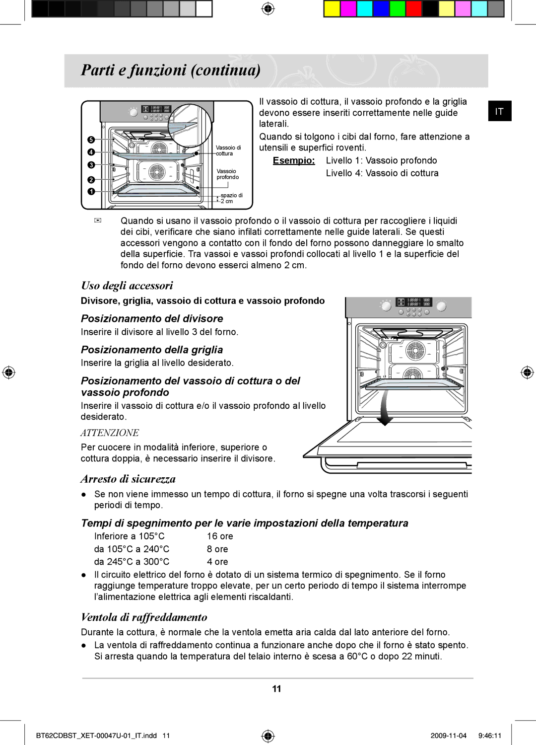 Samsung BT62CDBST/XET Uso degli accessori, Arresto di sicurezza, Ventola di raffreddamento, Posizionamento del divisore 