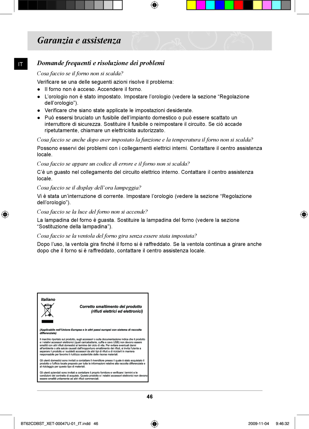 Samsung BT62CDBST/XET manual Garanzia e assistenza, Domande frequenti e risoluzione dei problemi 