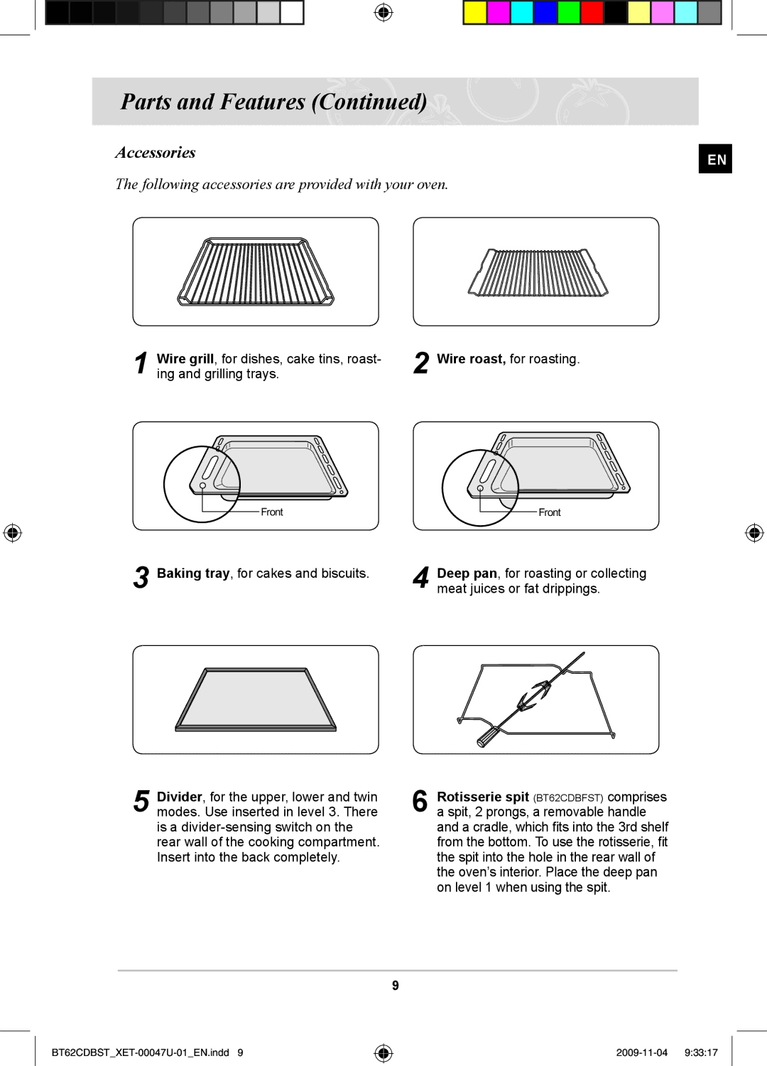 Samsung BT62CDBST/XET manual Accessories, Following accessories are provided with your oven 