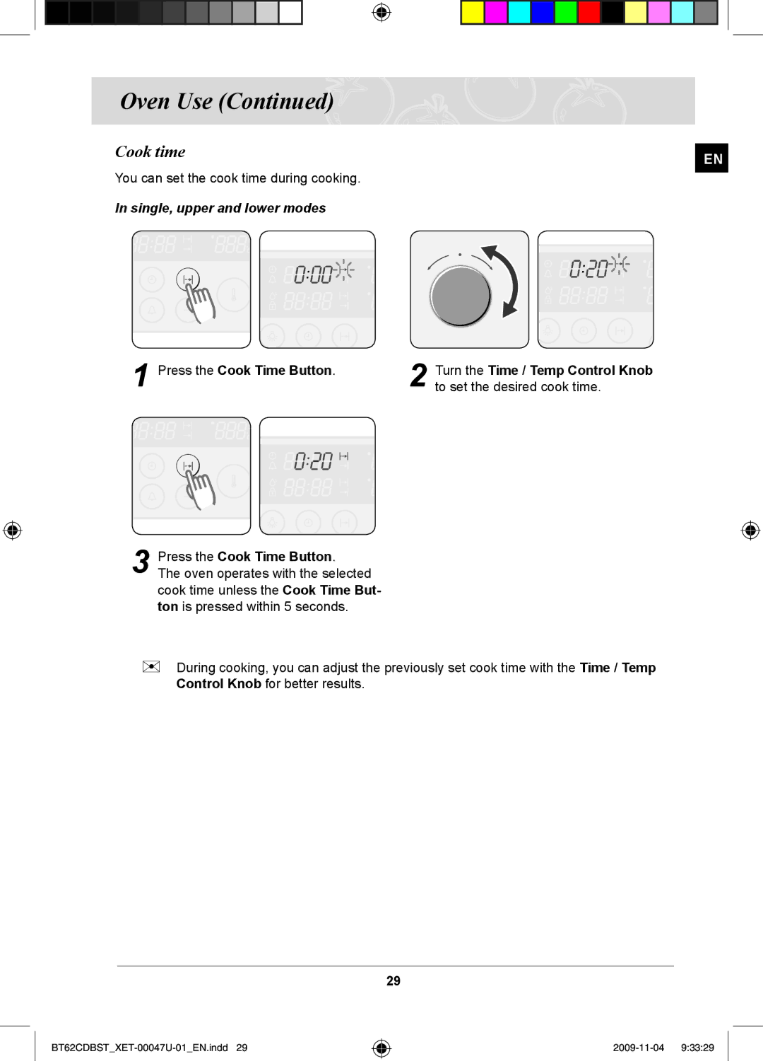 Samsung BT62CDBST/XET manual Cook time, Press the Cook Time Button 