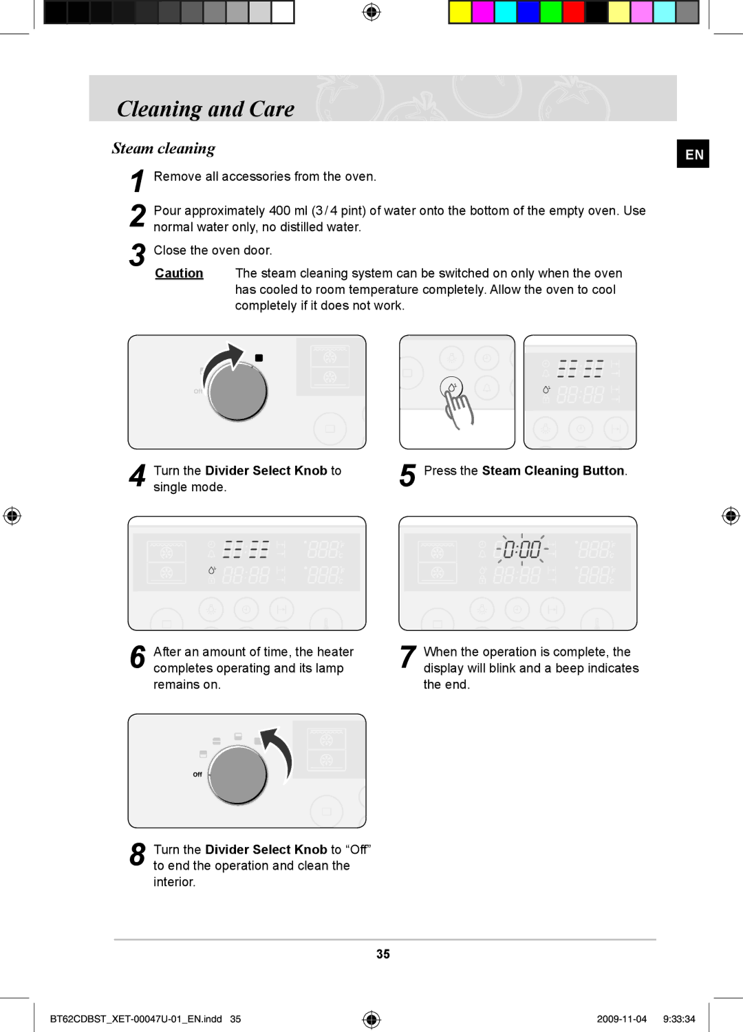 Samsung BT62CDBST/XET manual Cleaning and Care, Steam cleaning 