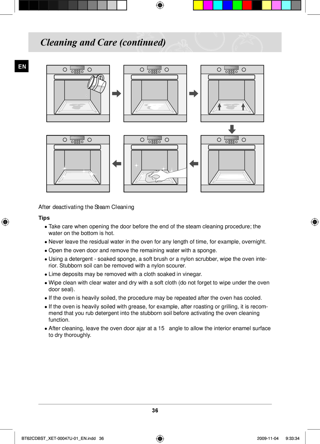 Samsung BT62CDBST/XET manual After deactivating the Steam Cleaning, Tips 