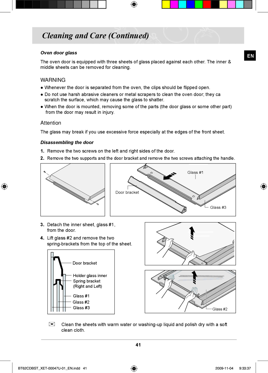 Samsung BT62CDBST/XET manual Oven door glass, Disassembling the door 