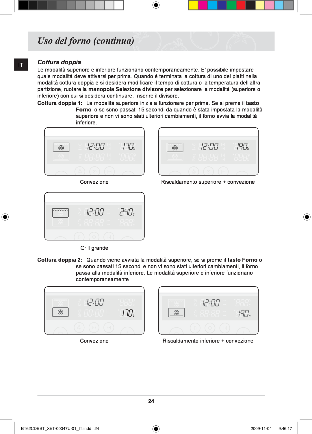 Samsung BT62CDBST/XET manual Cottura doppia, Uso del forno continua 
