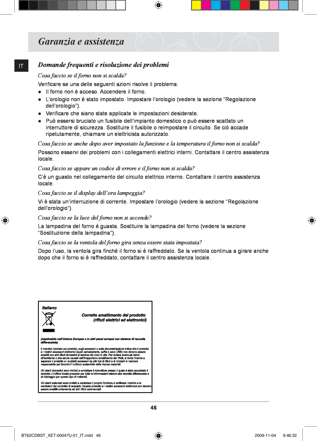 Samsung BT62CDBST/XET manual Garanzia e assistenza, Domande frequenti e risoluzione dei problemi 