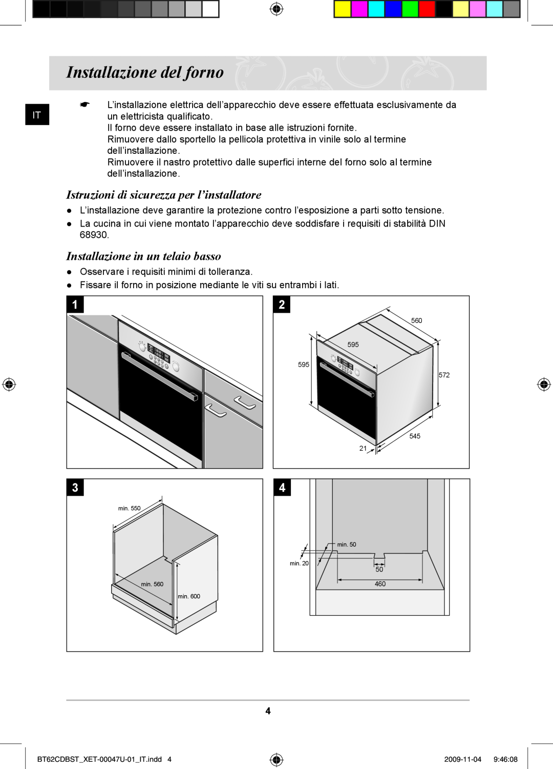 Samsung BT62CDBST/XET manual Installazione del forno, Istruzioni di sicurezza per l’installatore 