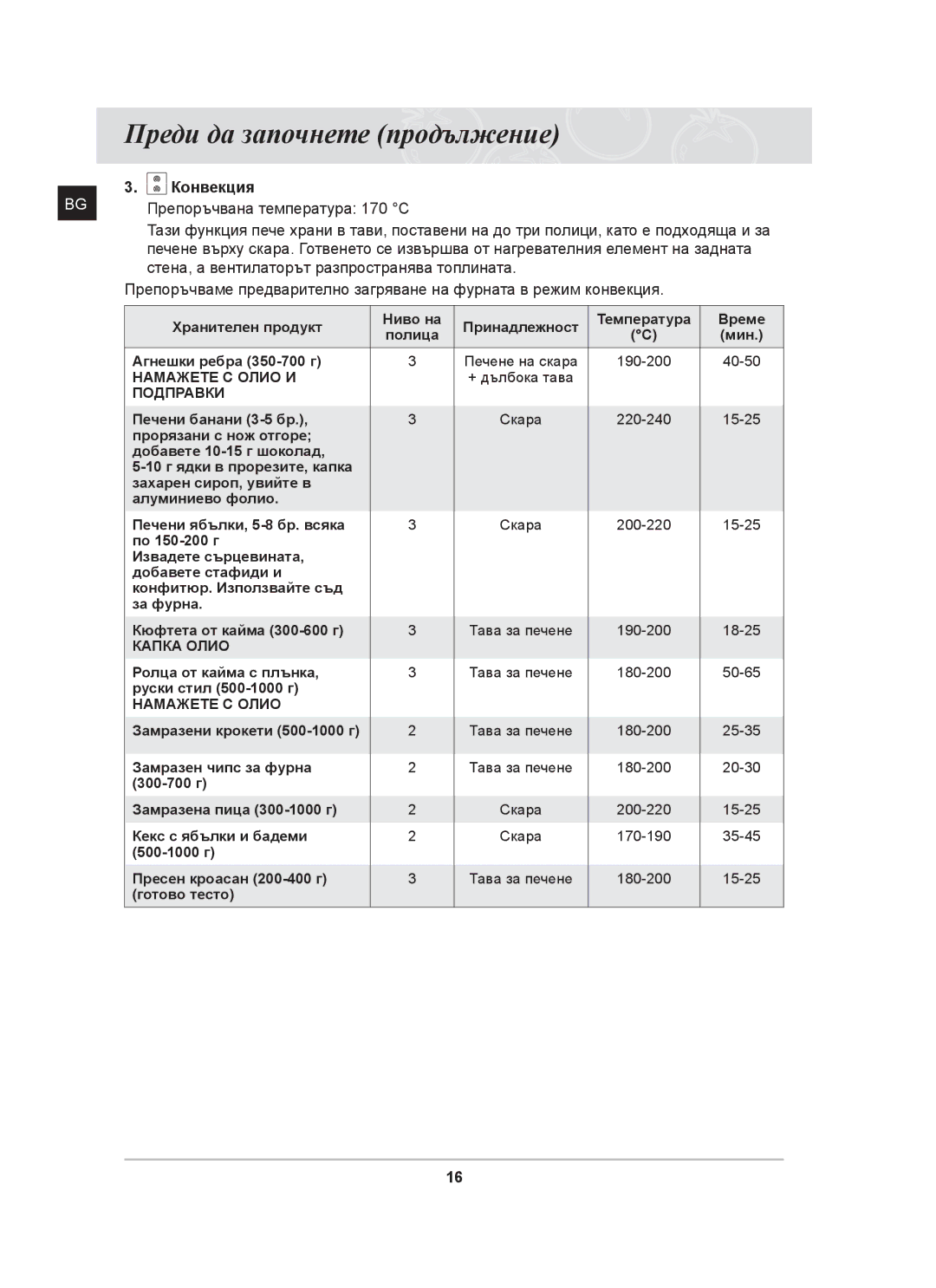 Samsung BT62CDST/BOL, BT62CDST/GEN manual Конвекция 