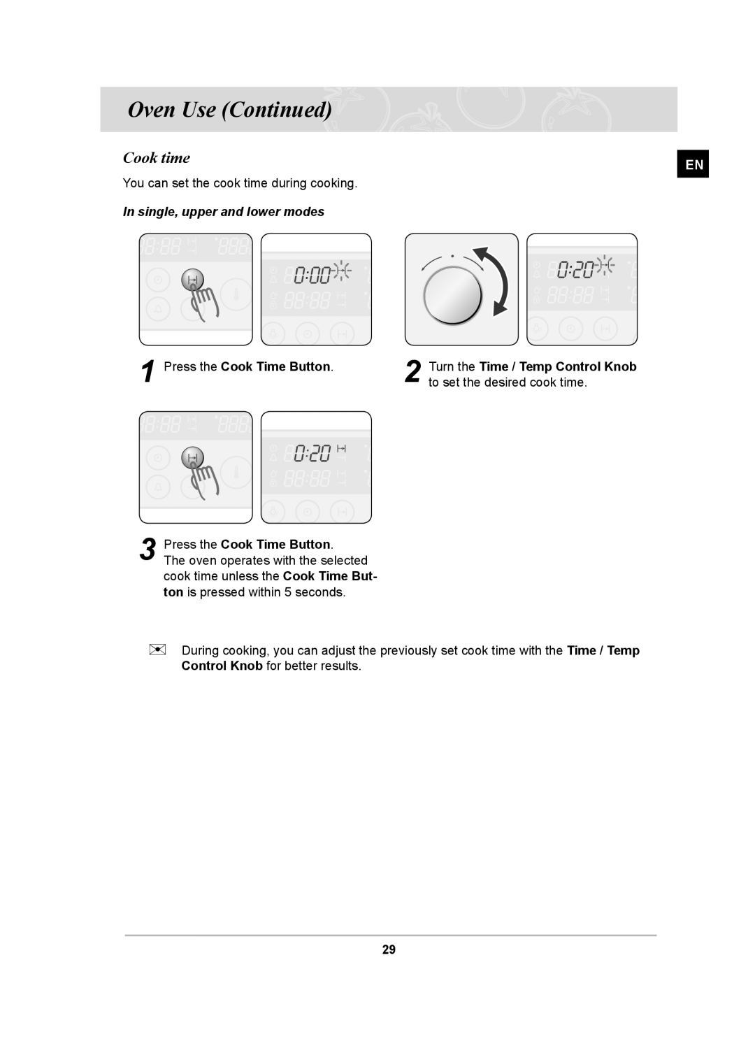 Samsung BT62CDST/BOL manual Cook time, Press the Cook Time Button 