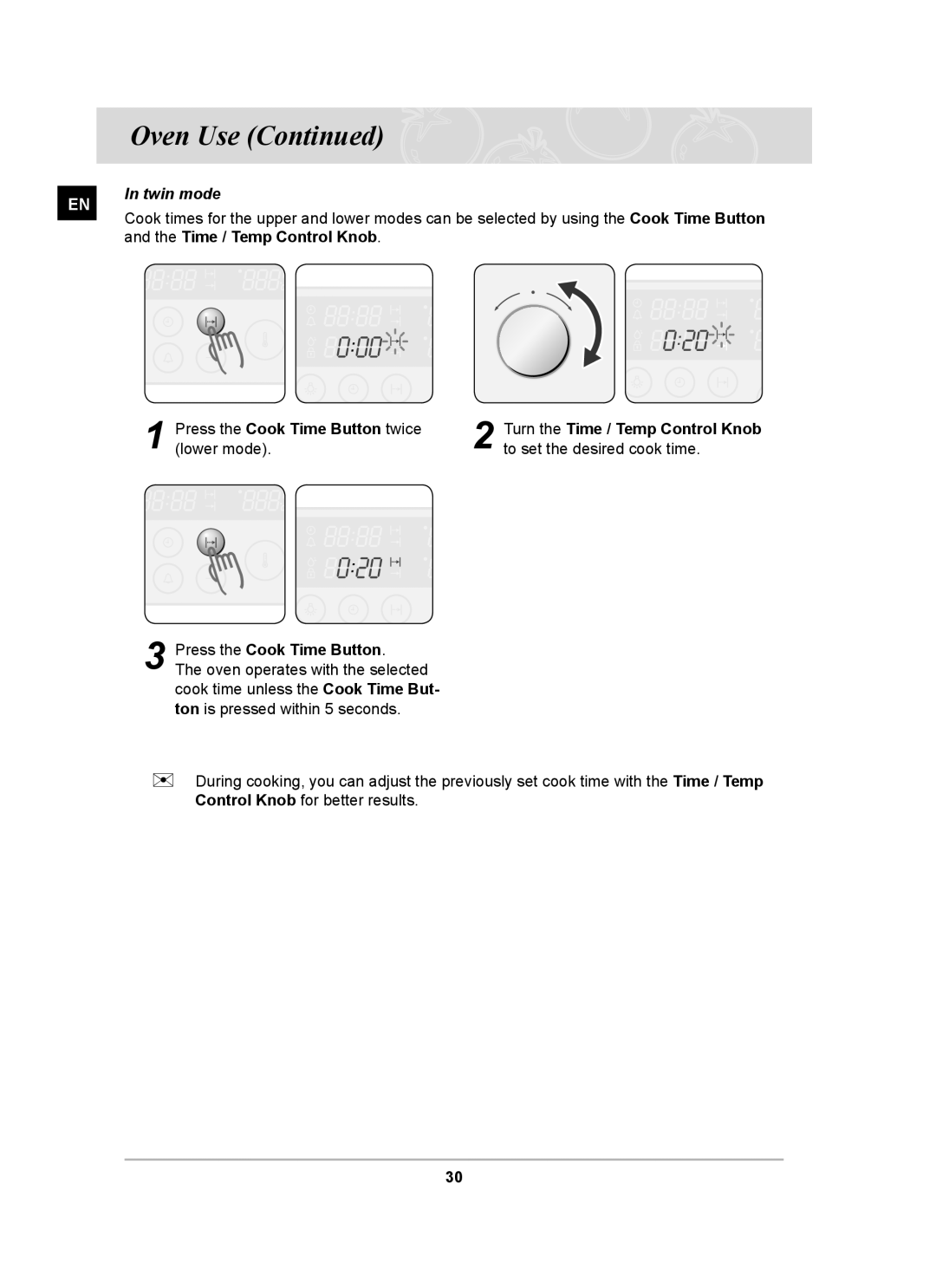 Samsung BT62CDST/BOL manual Time / Temp Control Knob 