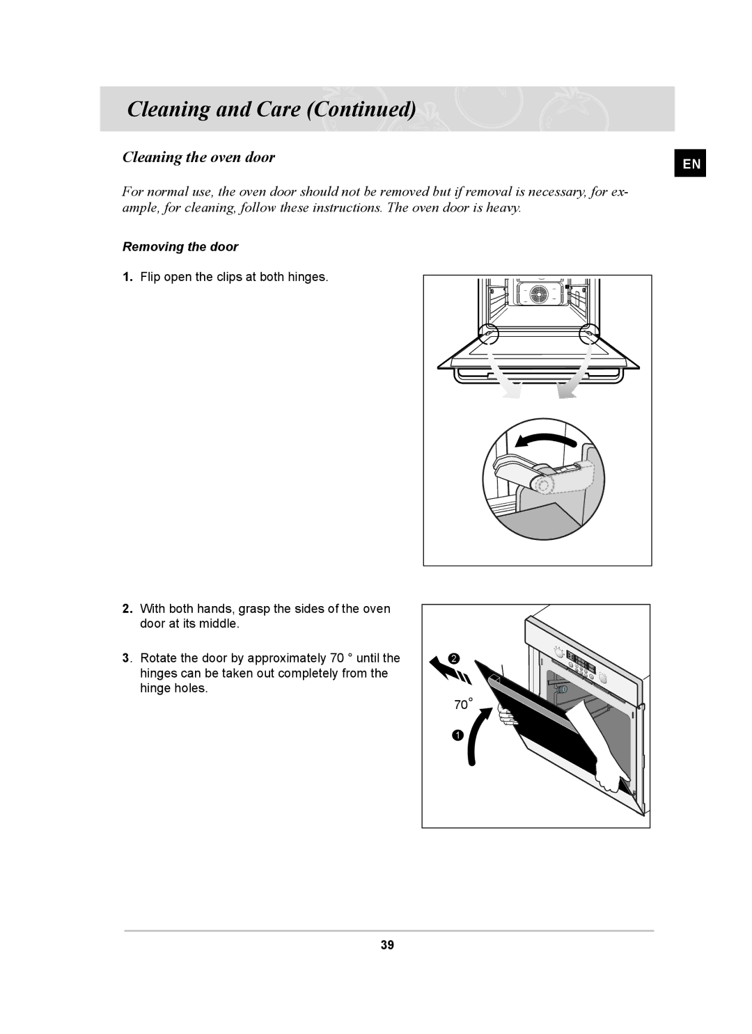 Samsung BT62CDST/BOL manual Cleaning the oven door, Removing the door 