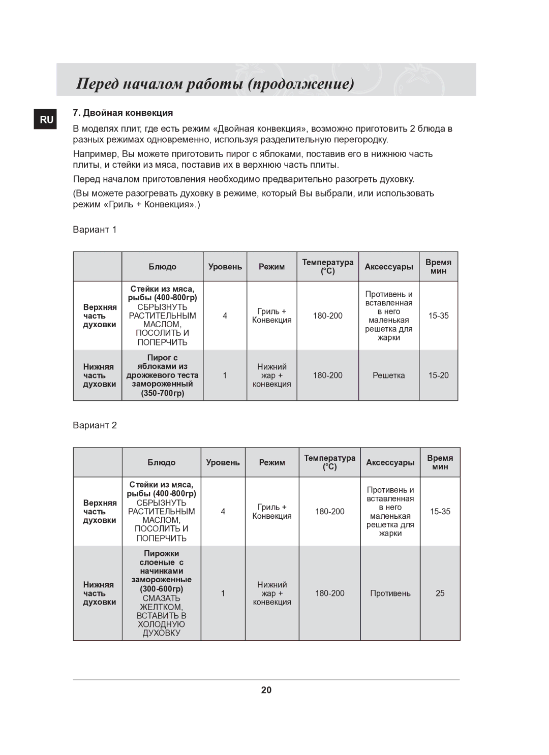 Samsung BT62CDSTR/BWT manual Двойная конвекция, Вариант 