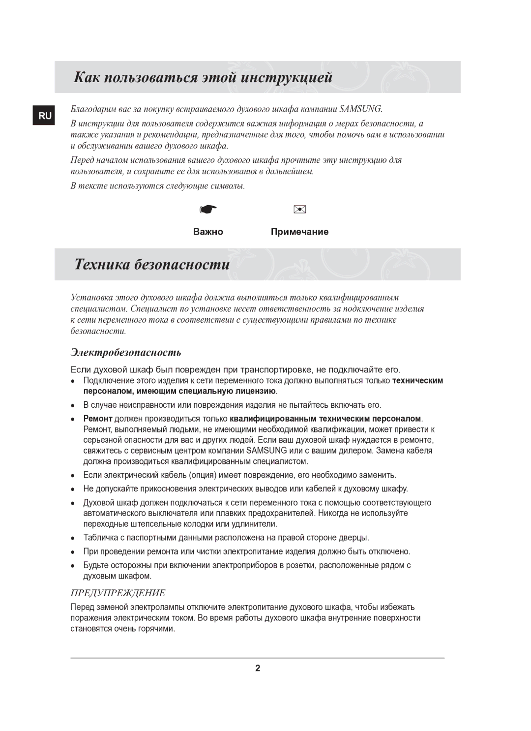 Samsung BT62CDSTR/BWT manual Как пользоваться этой инструкцией, Электробезопасность, Тексте используются следующие символы 