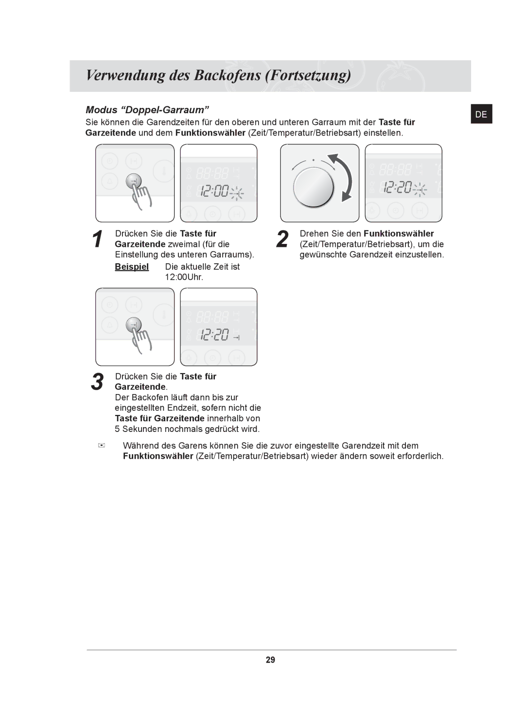 Samsung BT62CDST/XEG manual Die aktuelle Zeit ist 