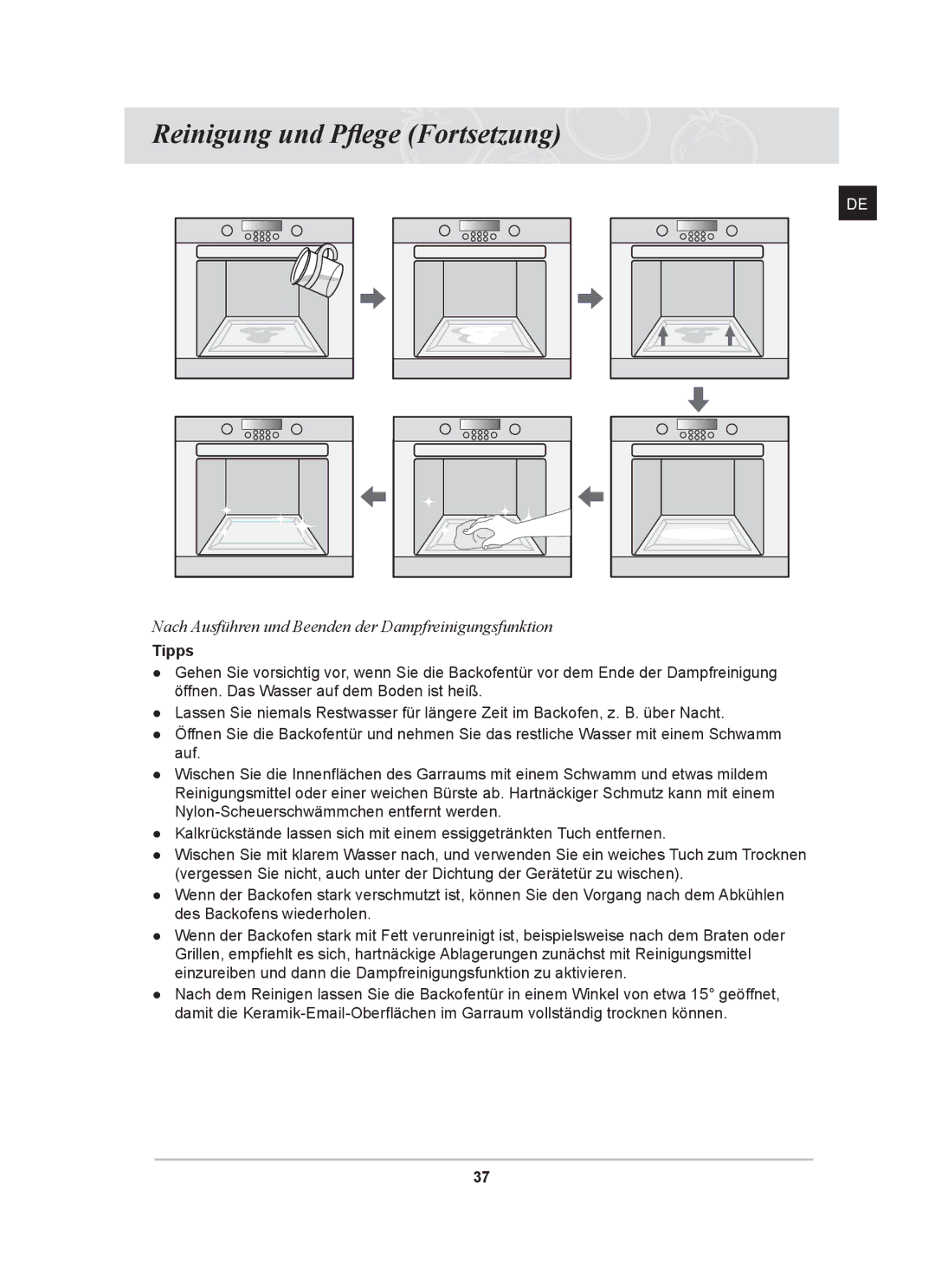 Samsung BT62CDST/XEG manual Reinigung und Pflege Fortsetzung, Tipps 