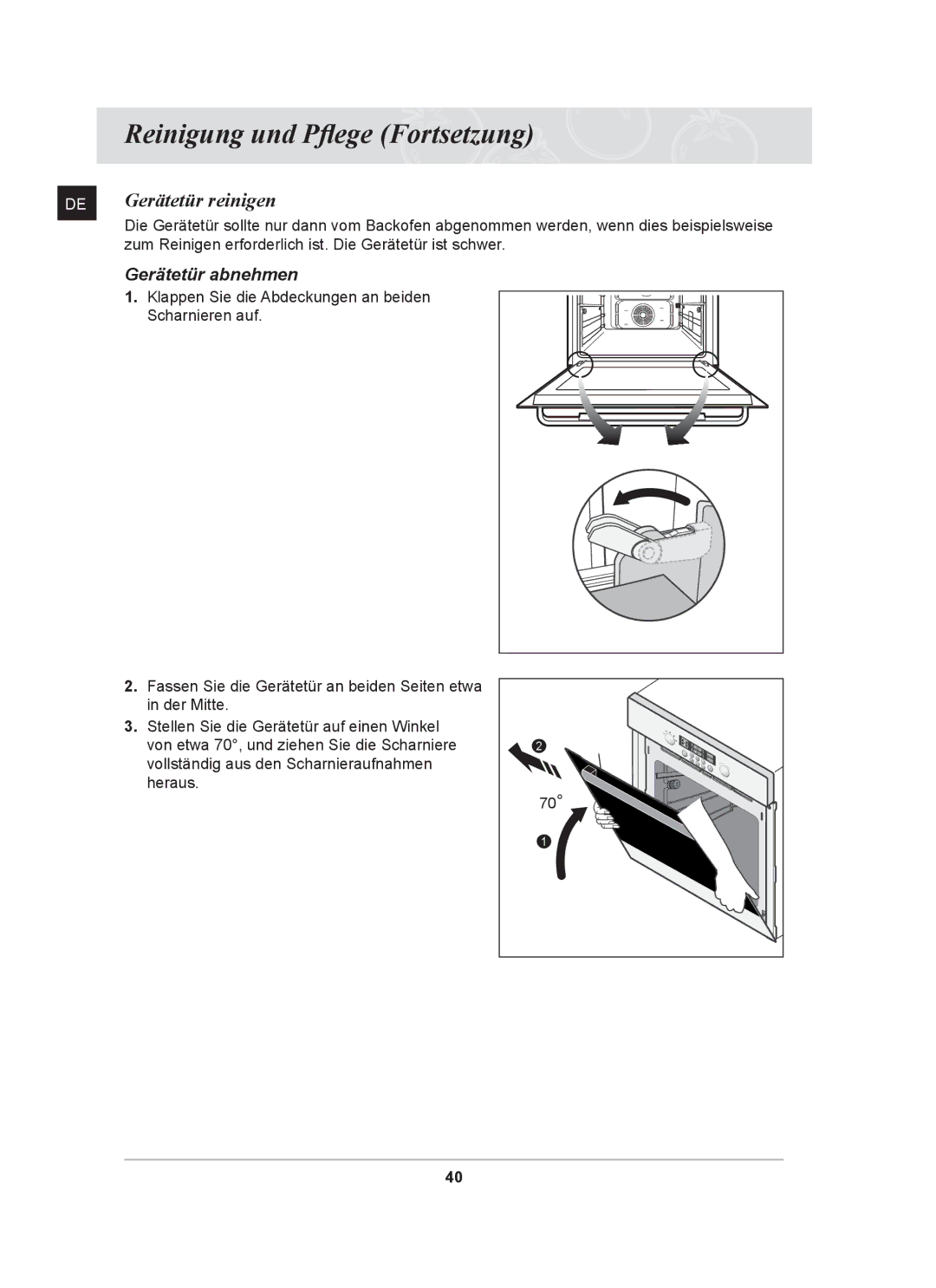 Samsung BT62CDST/XEG manual Gerätetür reinigen, Gerätetür abnehmen 