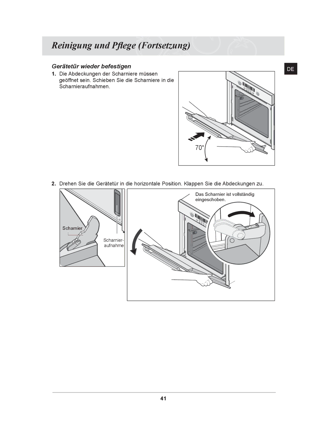 Samsung BT62CDST/XEG manual Gerätetür wieder befestigen 