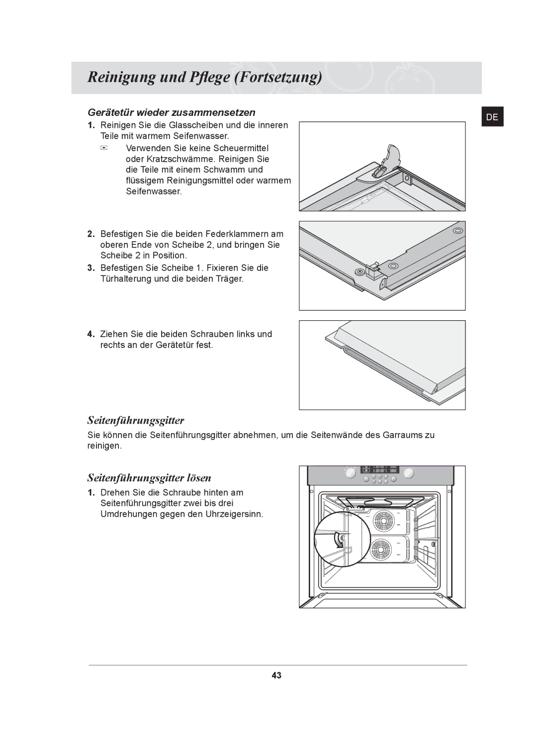 Samsung BT62CDST/XEG manual Seitenführungsgitter lösen, Gerätetür wieder zusammensetzen 