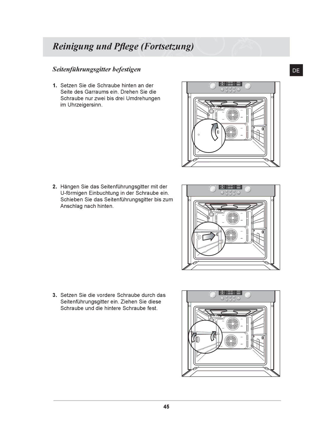 Samsung BT62CDST/XEG manual Seitenführungsgitter befestigen 