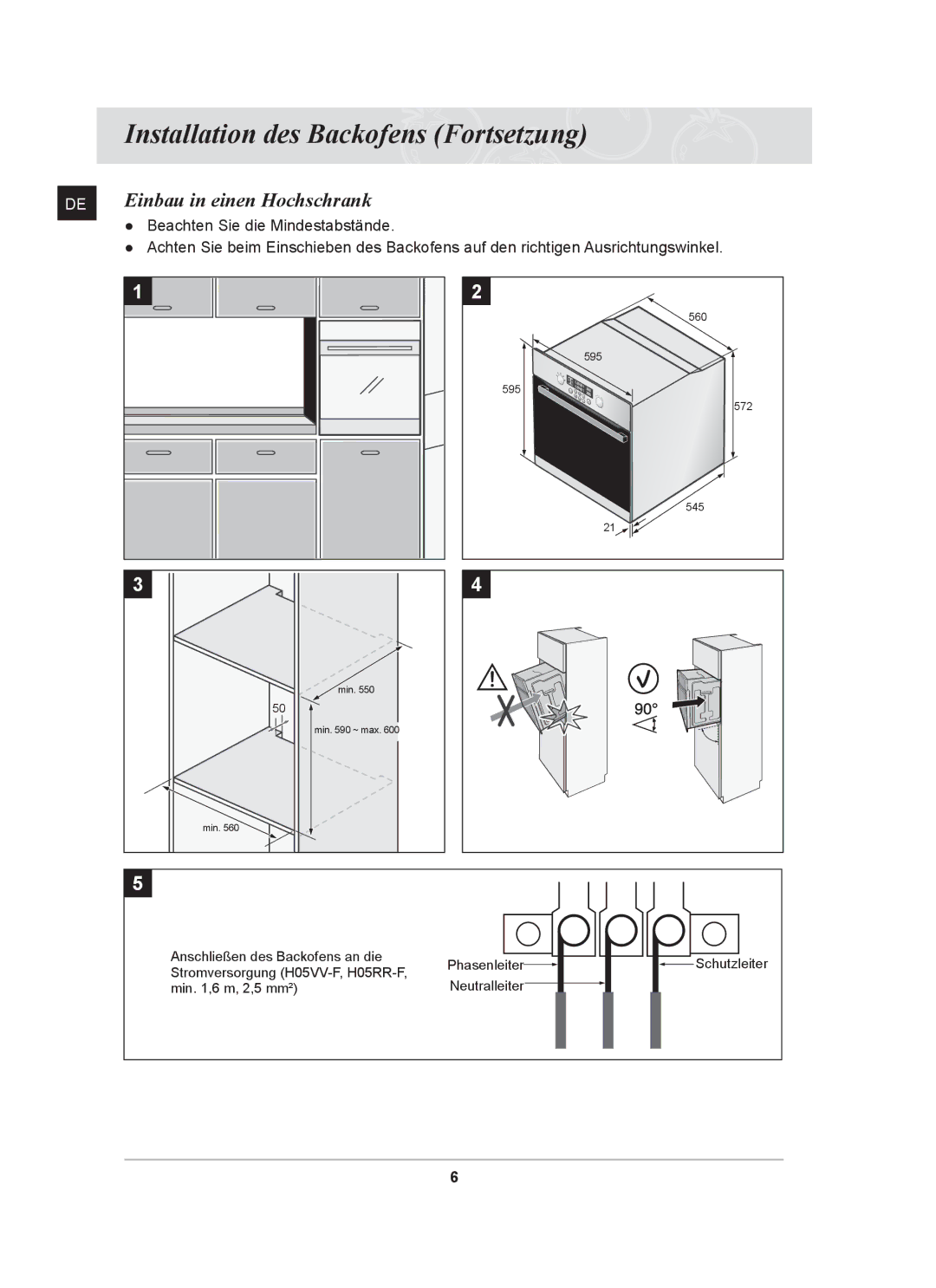 Samsung BT62CDST/XEG manual Einbau in einen Hochschrank 