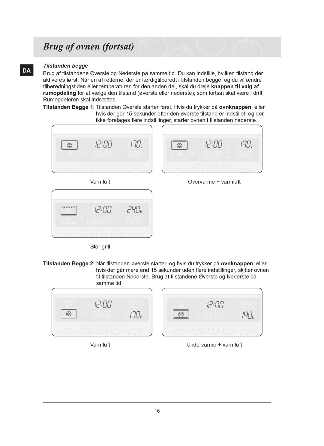 Samsung BT62FQBPST/XEE manual Tilstanden begge, Rumopdeleren skal indsættes 