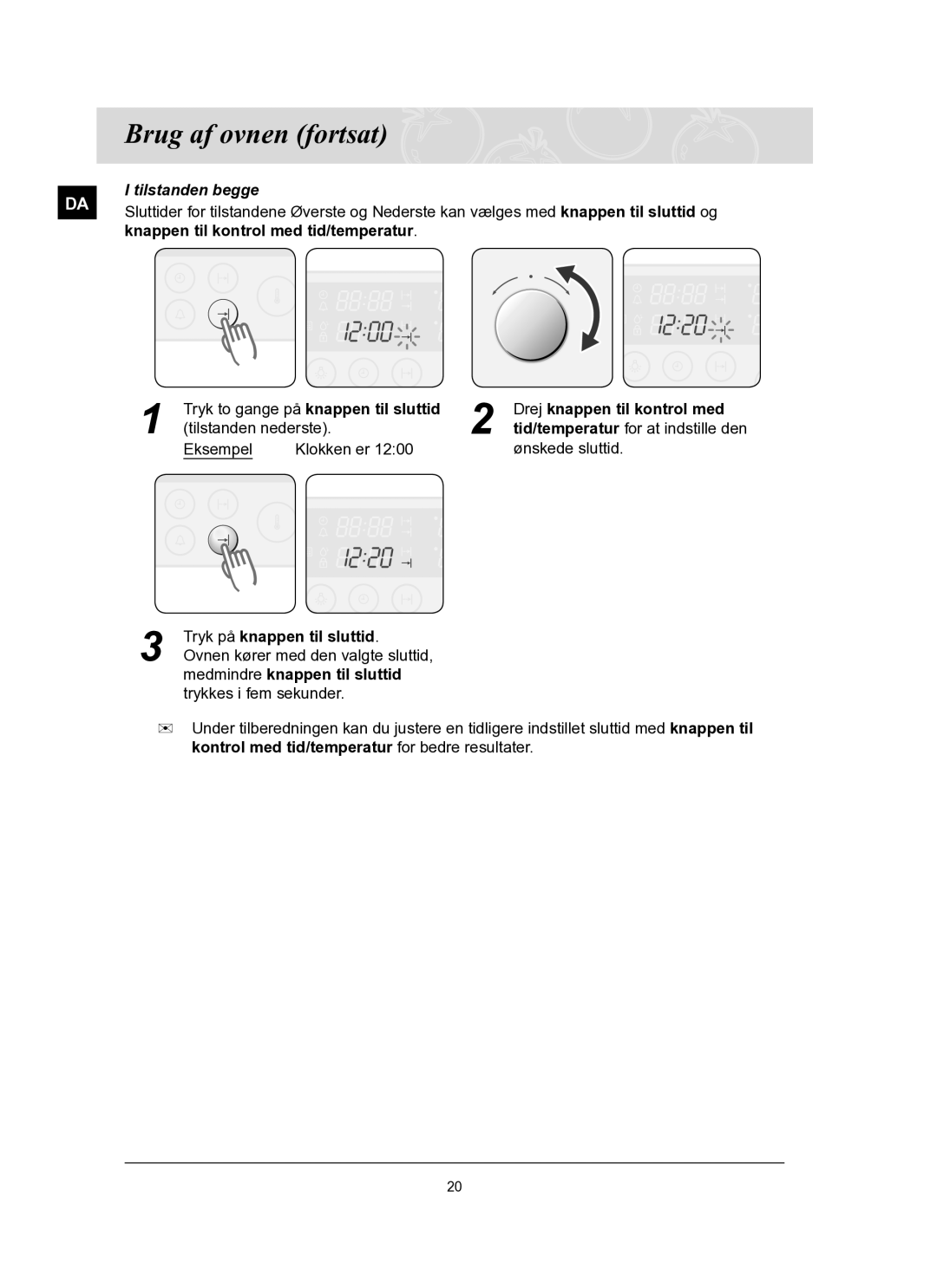 Samsung BT62FQBPST/XEE manual Knappen til kontrol med tid/temperatur 