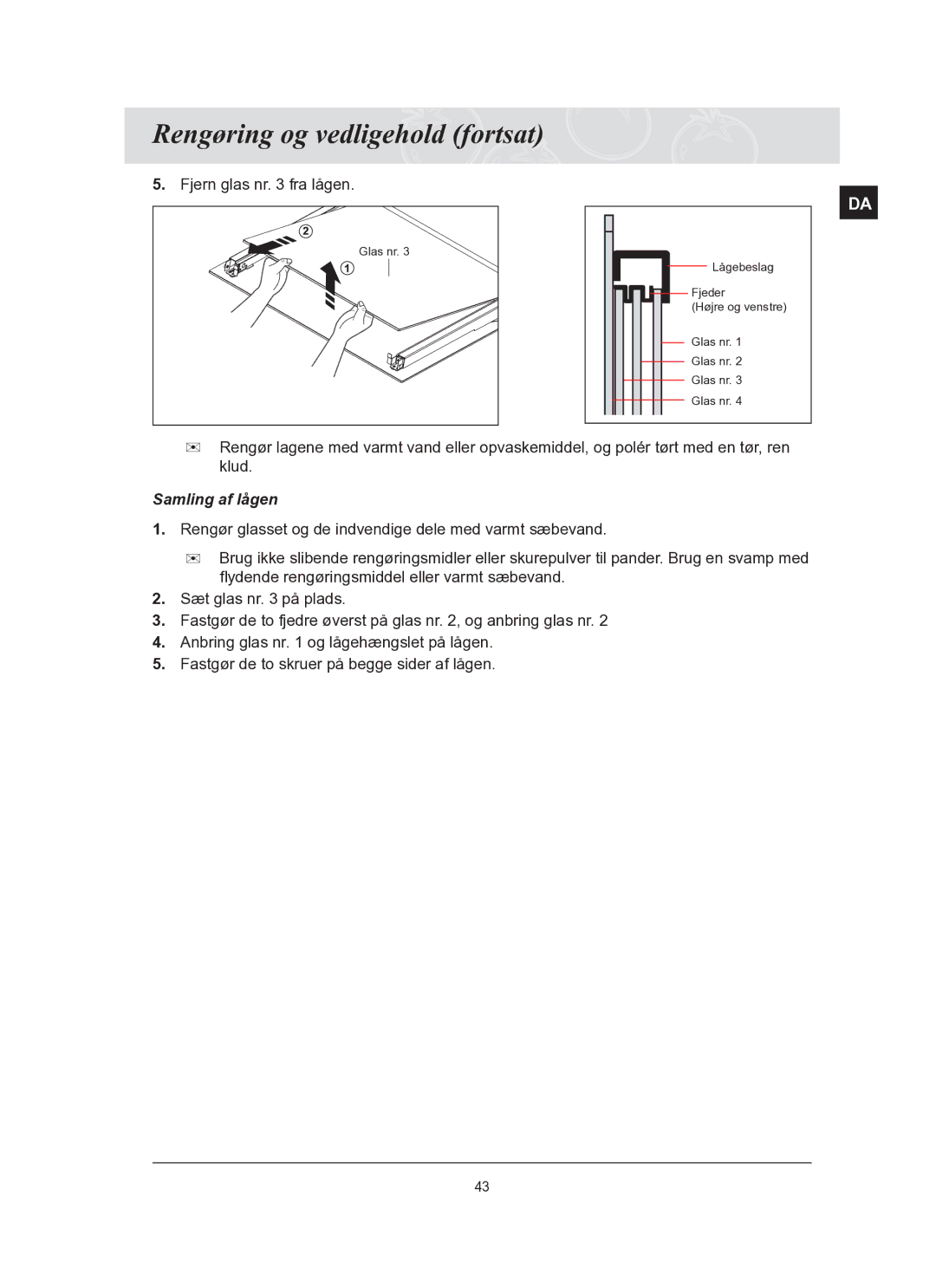 Samsung BT62FQBPST/XEE manual Samling af lågen 