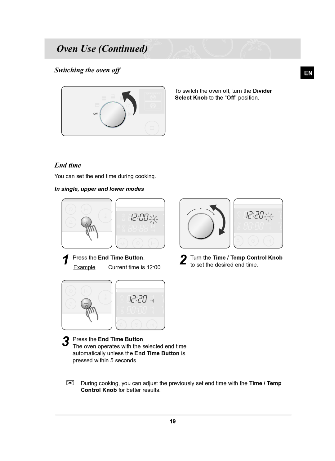 Samsung BT62FQBPST/XEE manual Switching the oven off, End time, Single, upper and lower modes, Press the End Time Button 